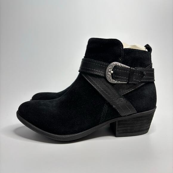 Earth Shoes Peak Porter Suede Buckle Booties in Black - Picture 1 of 9